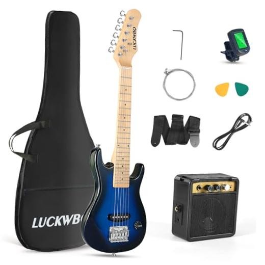 30 Inch Kids Electric Guitar Beginner Kits ST Style Mini Black and Blue