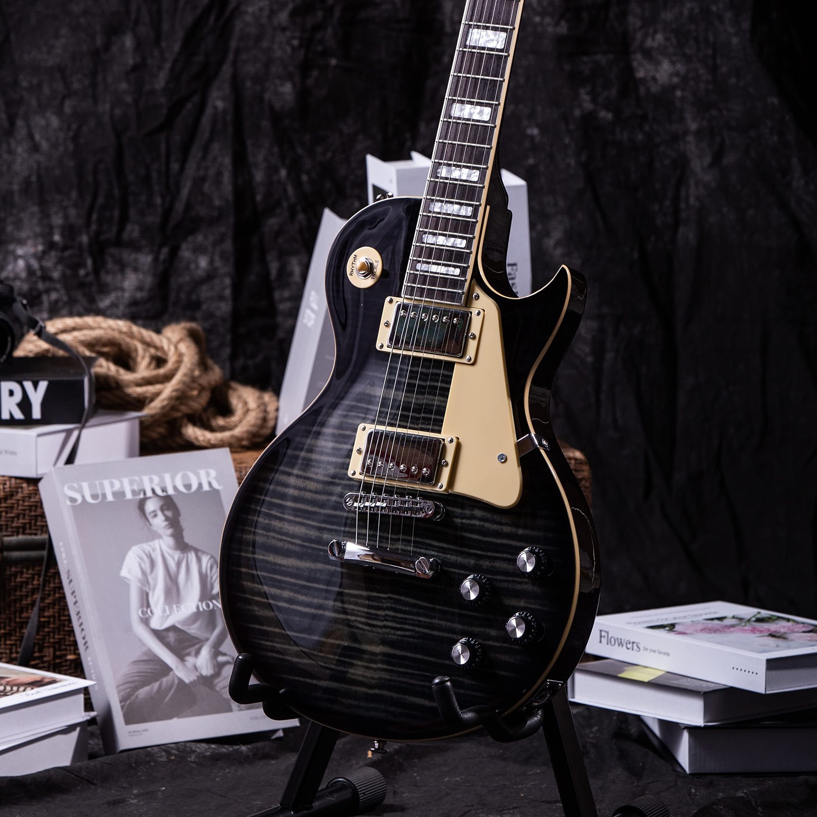 GROTE Guitar Solid Body Electric Guitar with Gigbag LPYS-006 (Black)