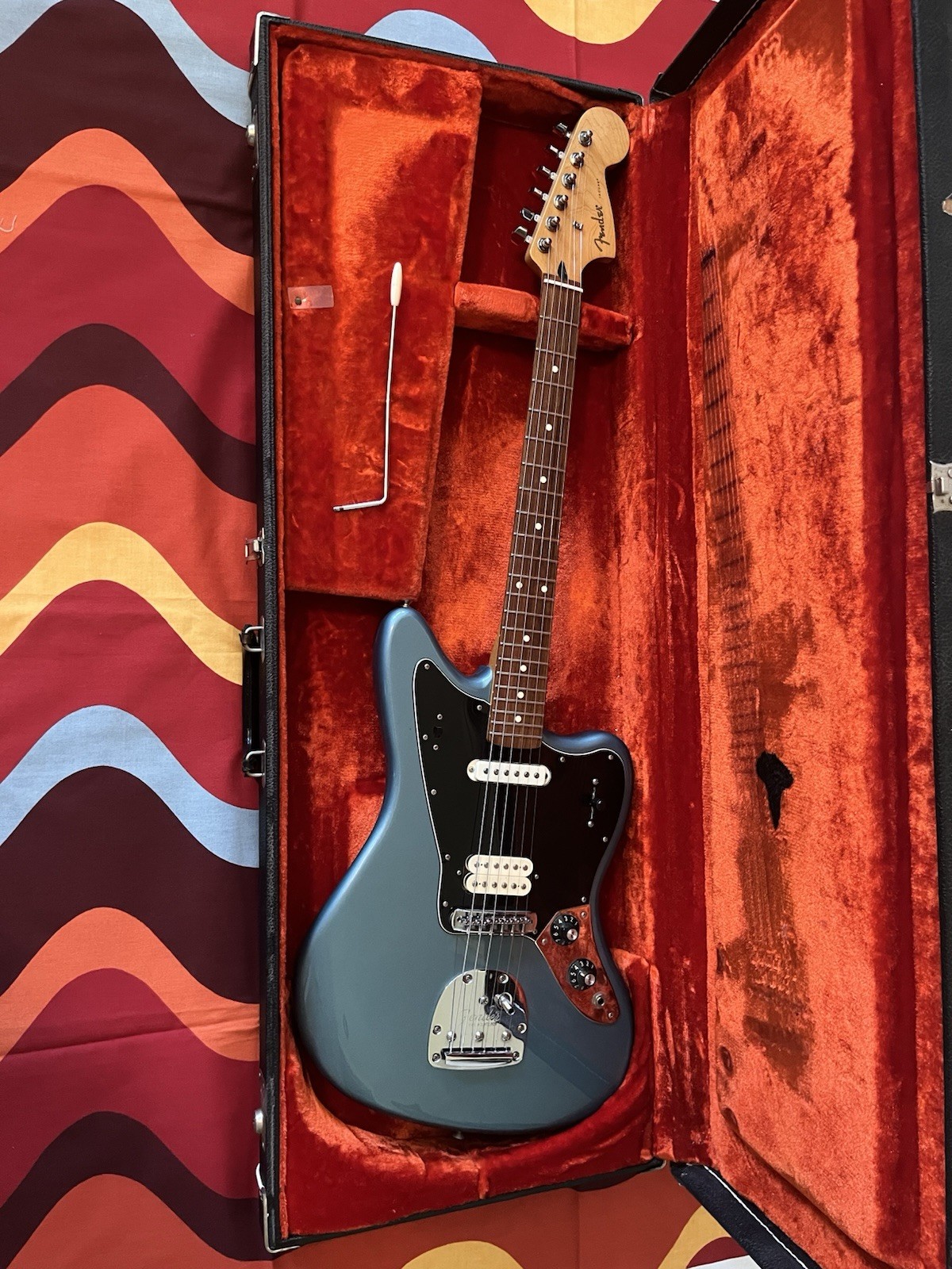 2018 Fender Player Jaguar Tidepool Guitar with 1970s Fender Orange Plush Case