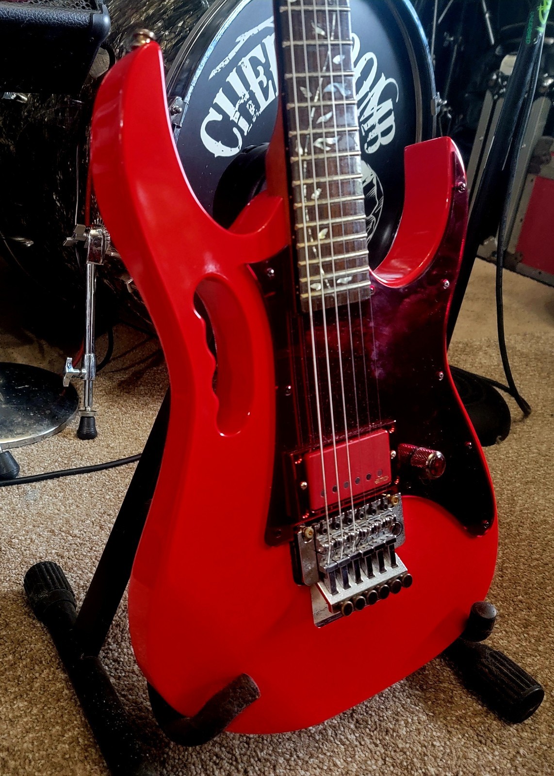 Red Gem Electric Guitar Custom Built Proffessonally set up abalone Inlays w emg
