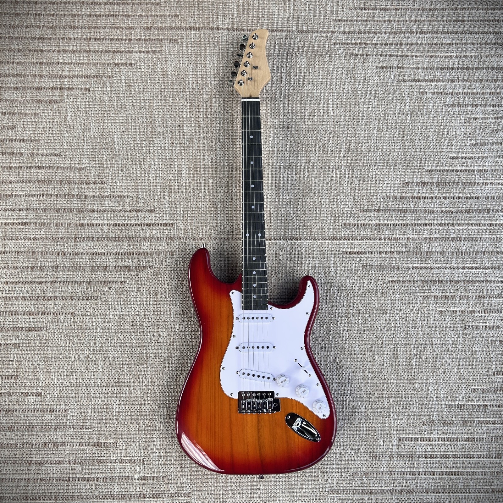 Cherry Sunburst Electric Guitar Package with Gig Bag, S-S-S Pickups, Full-Size