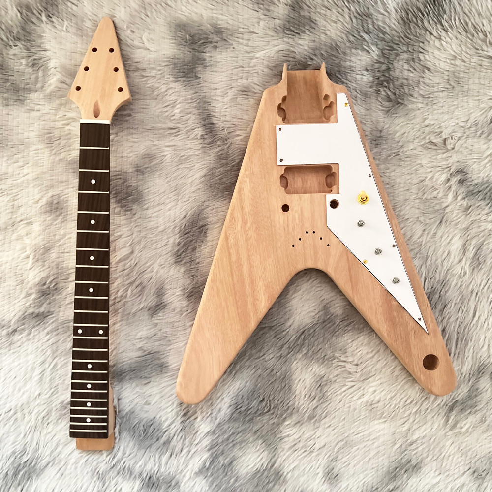 Clearance 6 String V DIY Electric Guitar Kit Canadian Maple Neck Gold Part