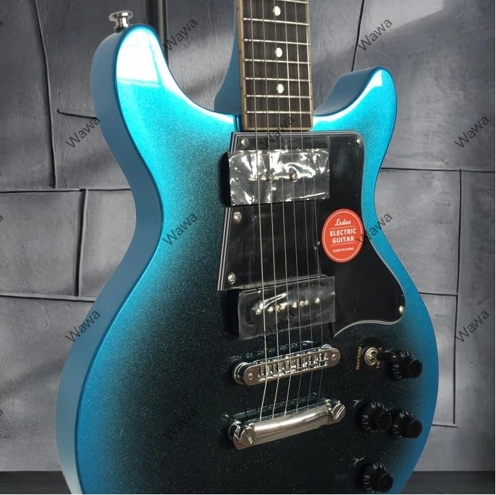 Blue Black Burst Double Cut Electric Guitar Dual P90 Pickups Chrome Hardware