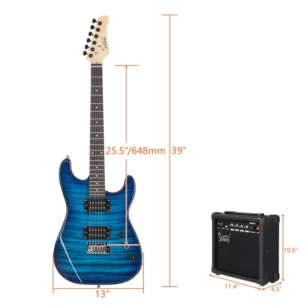 Glarry GST Stylish Electric Guitar Kit H-H Pickup Tiger Stripe with 20W AMP Bag