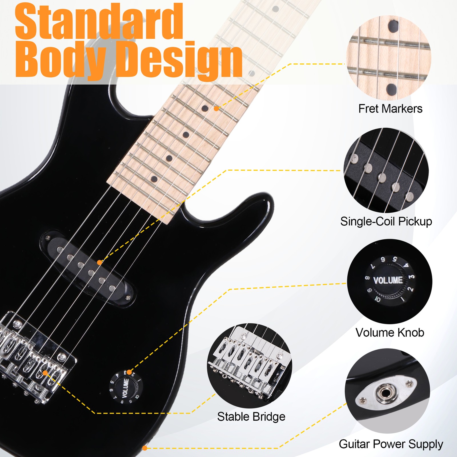 Accessories Pack Black Kids Beginner Guitar With Amp Case 30″ Electric Guitar