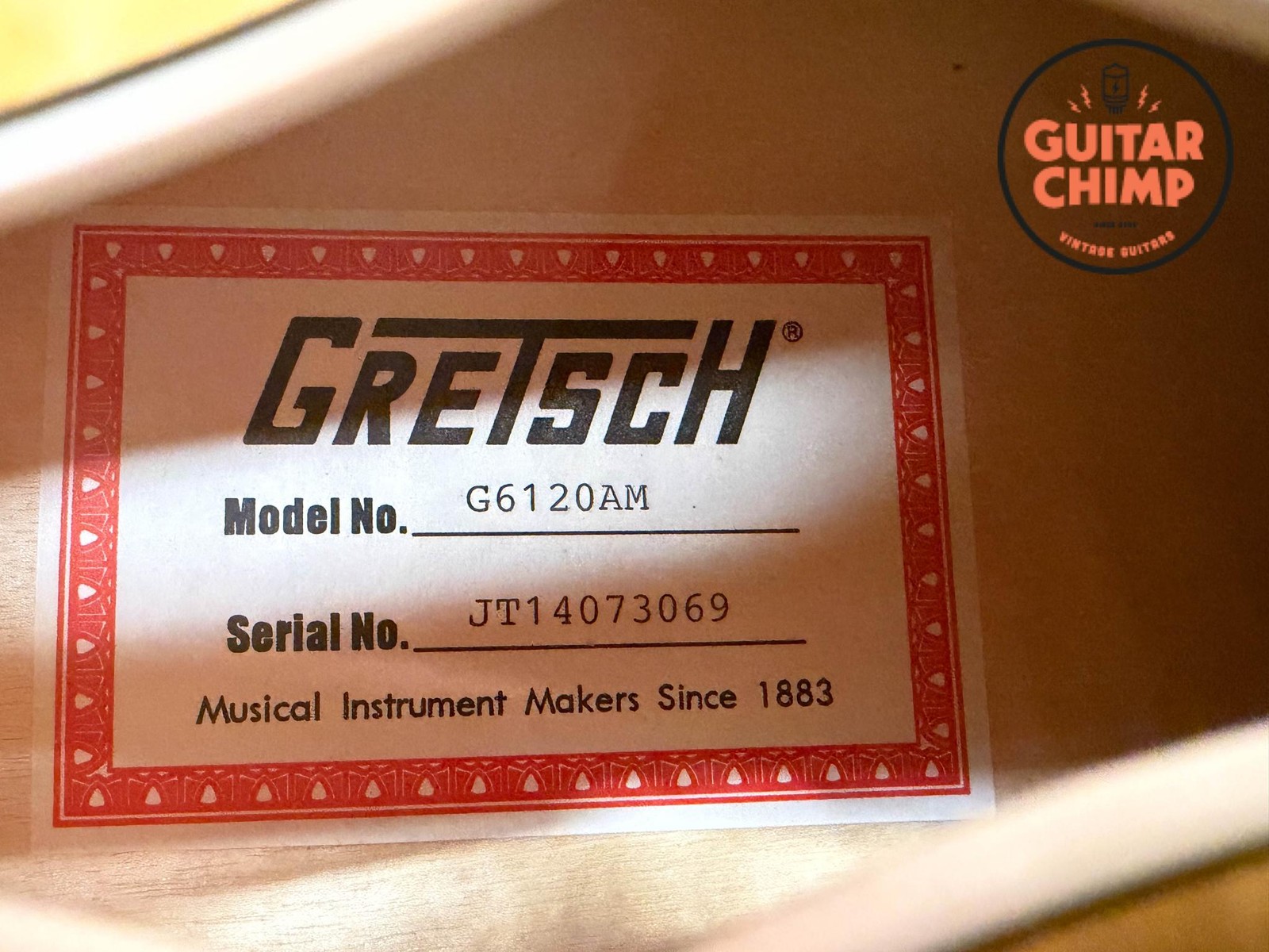 2014 Gretsch G6120AM Chet Atkins Hollow Body Amber Flame Filter’Tron Bigsby OHSC