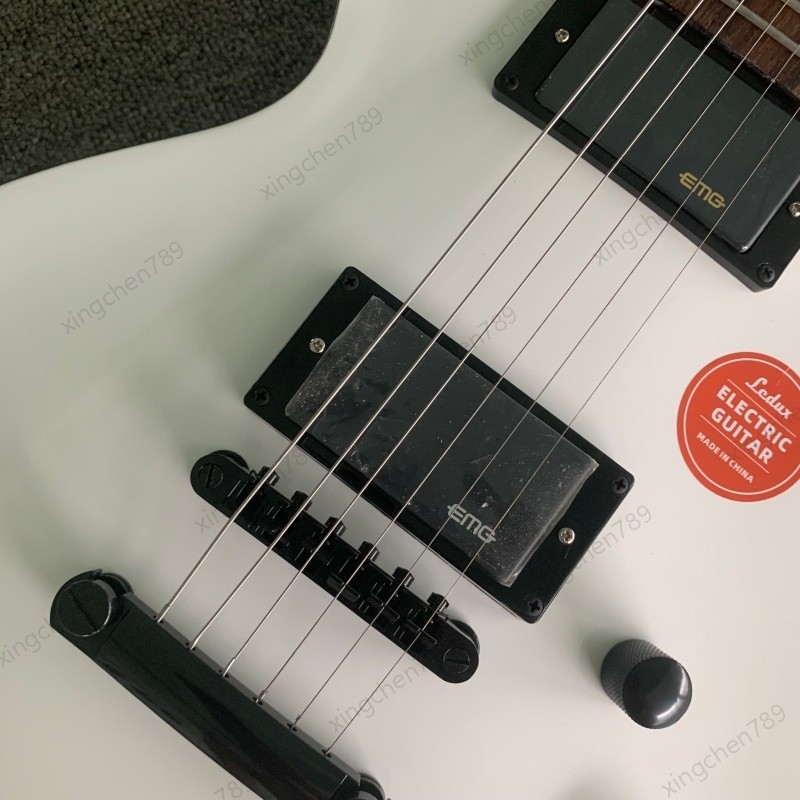 Hard Rock Electric Guitar Glossy White H-H Active Pickups Stainless Rounded Fret