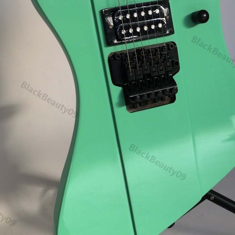 Solid Body Electric Guitar Stainless Rounded Fret Edge Green Humbucker Black HW