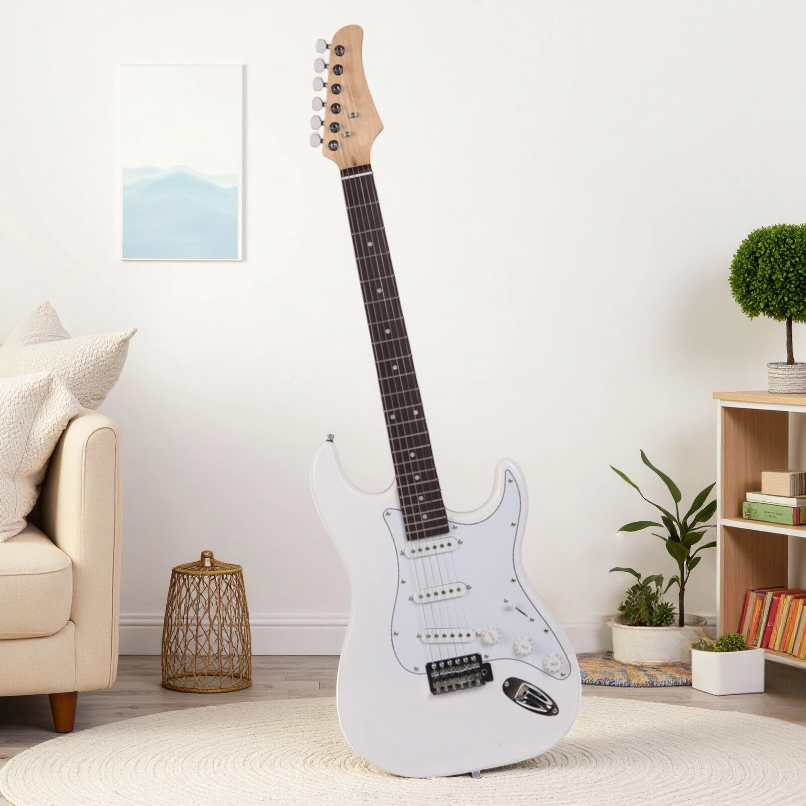 39″ Beginner S-Style Electric Guitar Set – Tremolo Full Size SSS-Pickups White