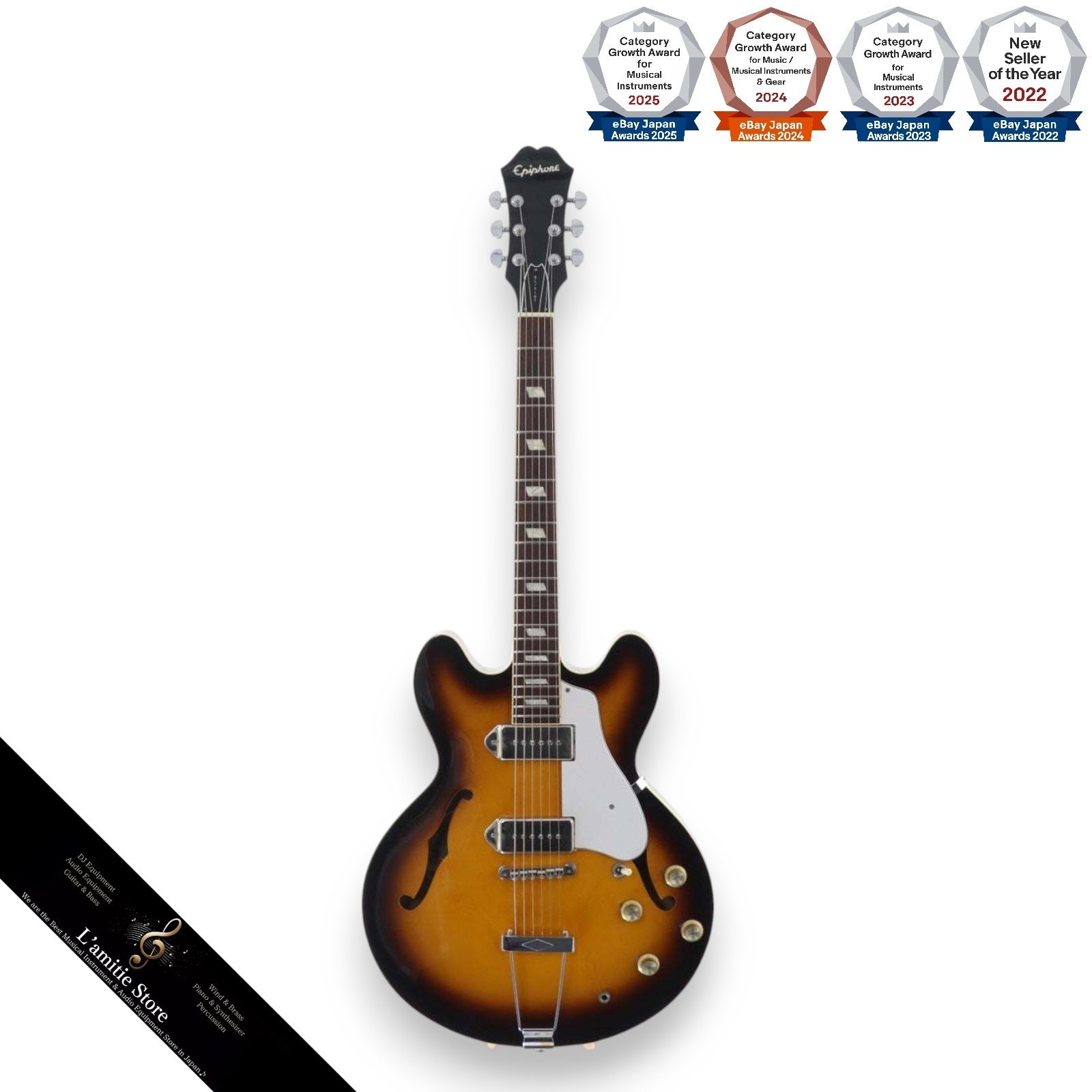 Epiphone Elitist 1965 Casino Vintage Sunburst Hollowbody P90 Guitar