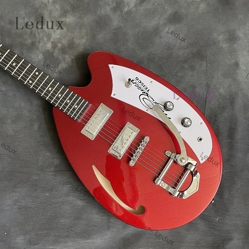 Semi Hollow Body Electric Guitar Egg Shaped May Queen Red Jazz ship from US