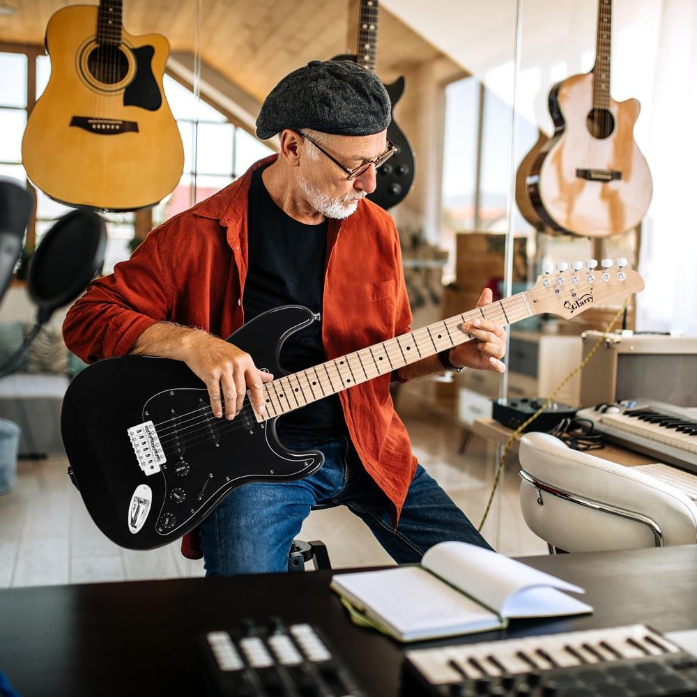 Glarry 39″ Full Size GST Electric Guitar with Amp Case & Accessories Black