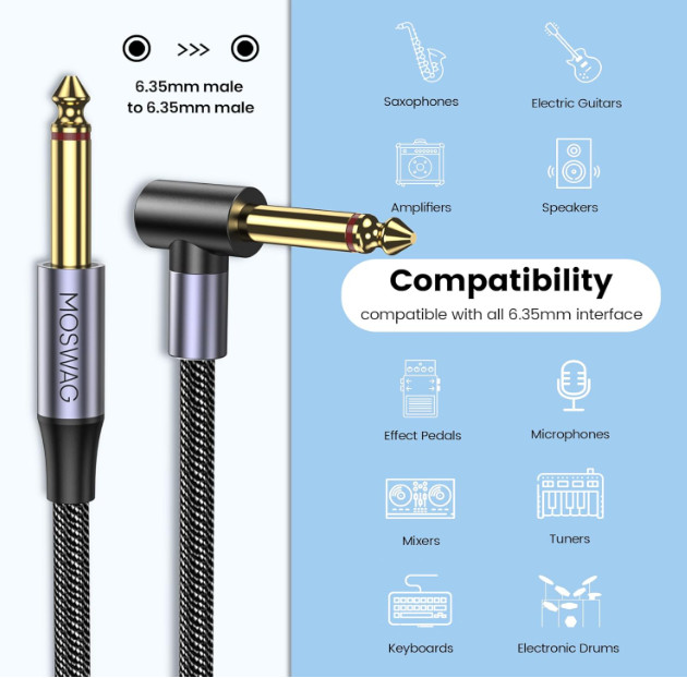 MOSWAG Electric Guitar Cable 6FT, 1/4 Inch Guitar Cord