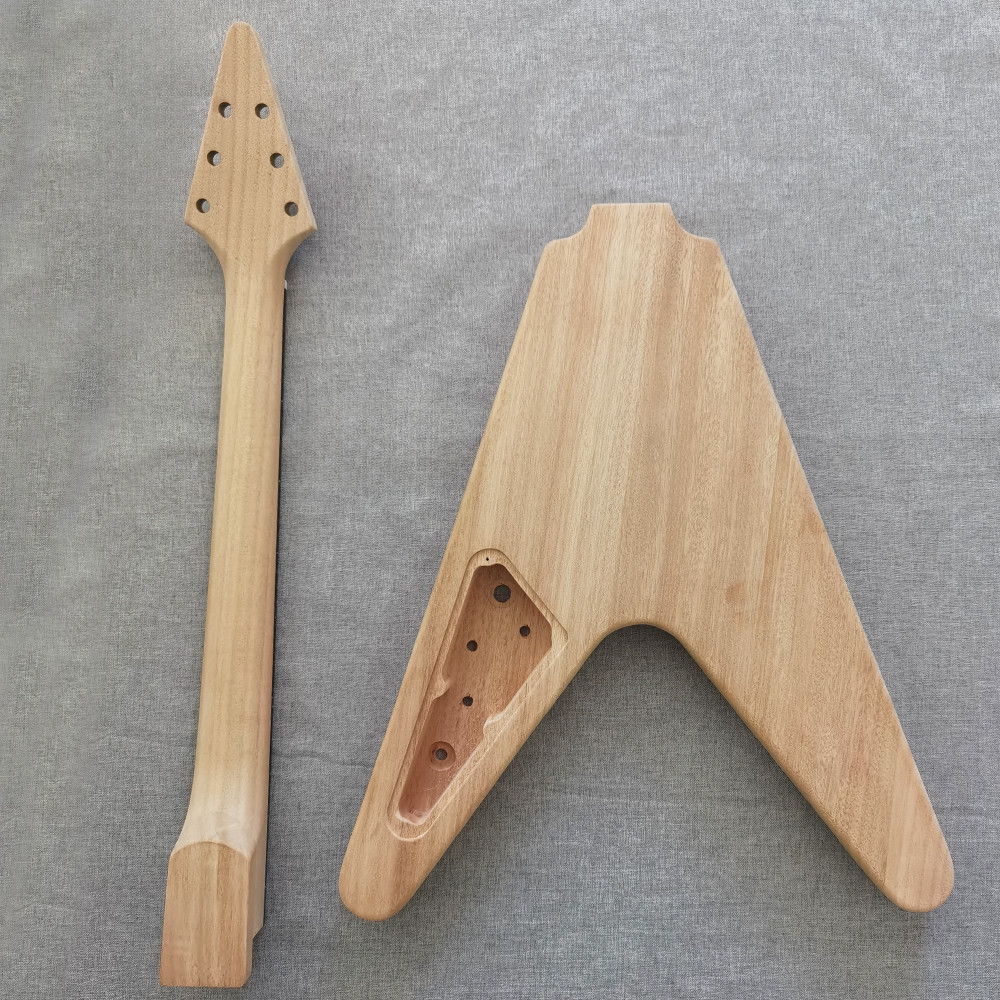 6 String V shaped DIY Electric Guitar Kit Canadian Maple Neck CR part Set neck
