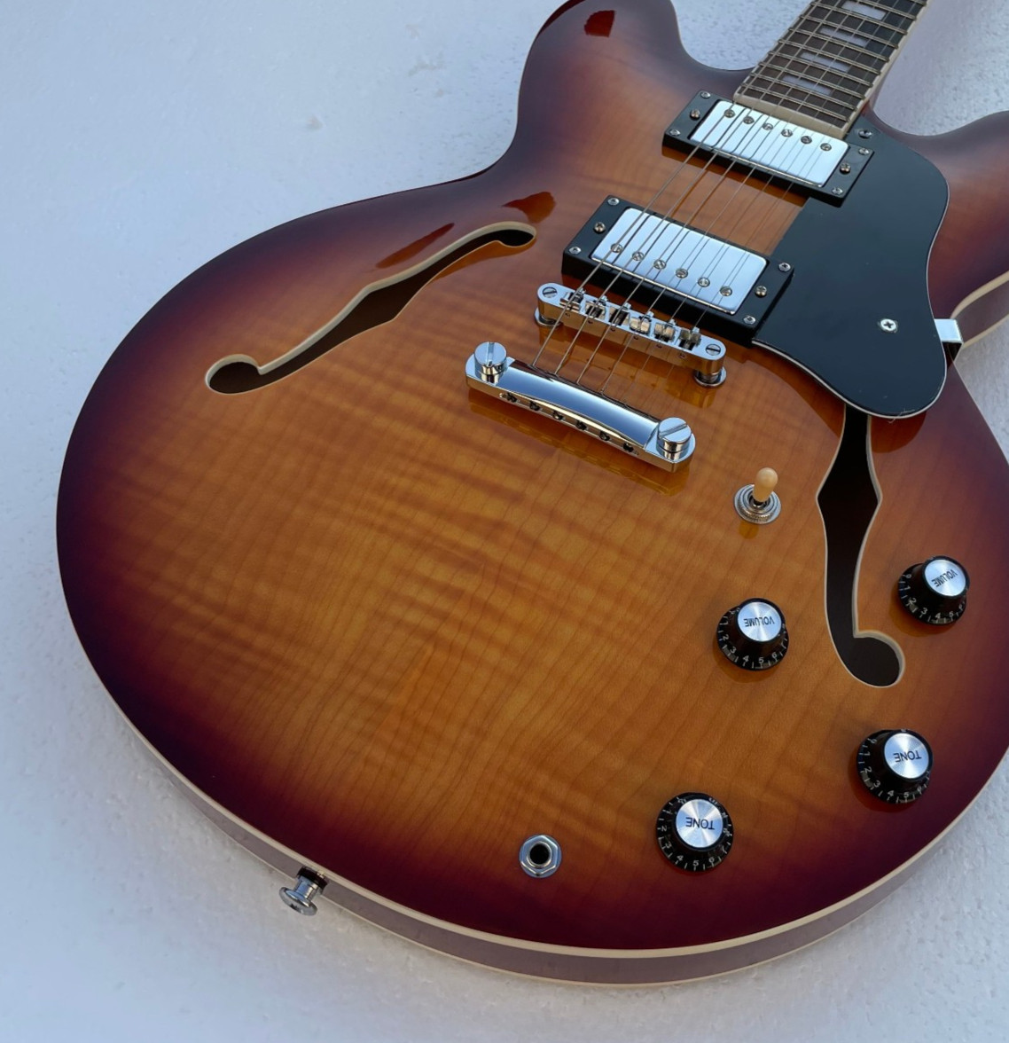 33-5 Electric Jazz Guitar Bone Nut Semi-Hollowbody Glossy Finish Flame Maple Top