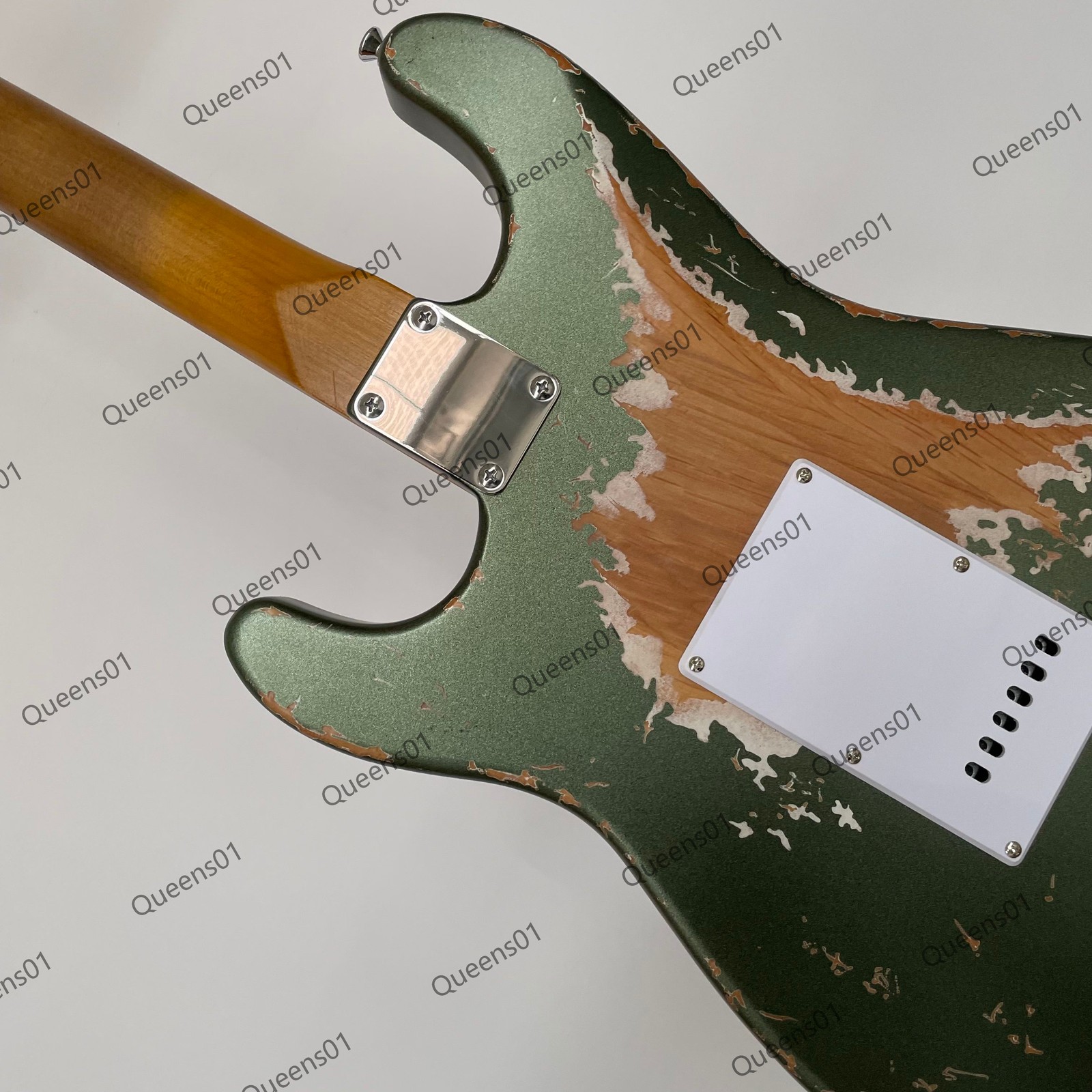 Aged Electric Guitar Tremolo System Chrome Parts Bone Nut Solid Olive Green