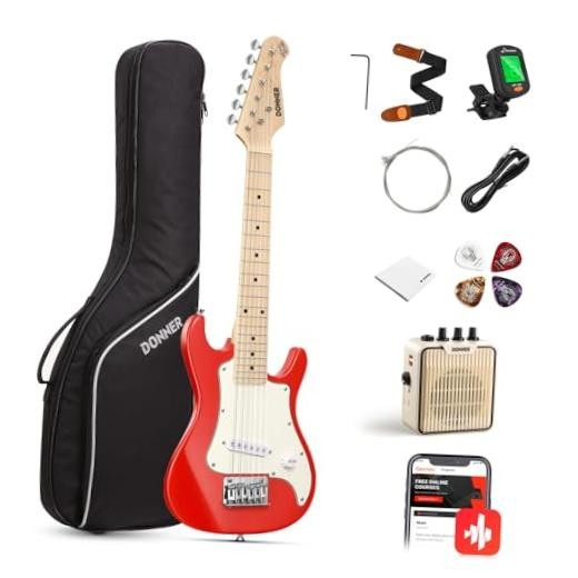 Donner 30 Inch Kids Electric Guitar Beginner Kit ST-Style (Red) | Mini