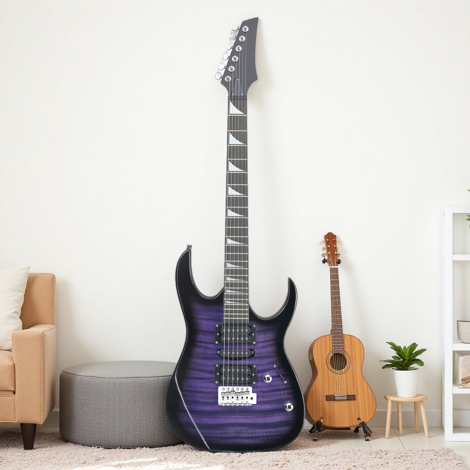 39″ Beginner Super Strat-Style Electric Guitar-Full Size HSH Amp Tremolo Purple