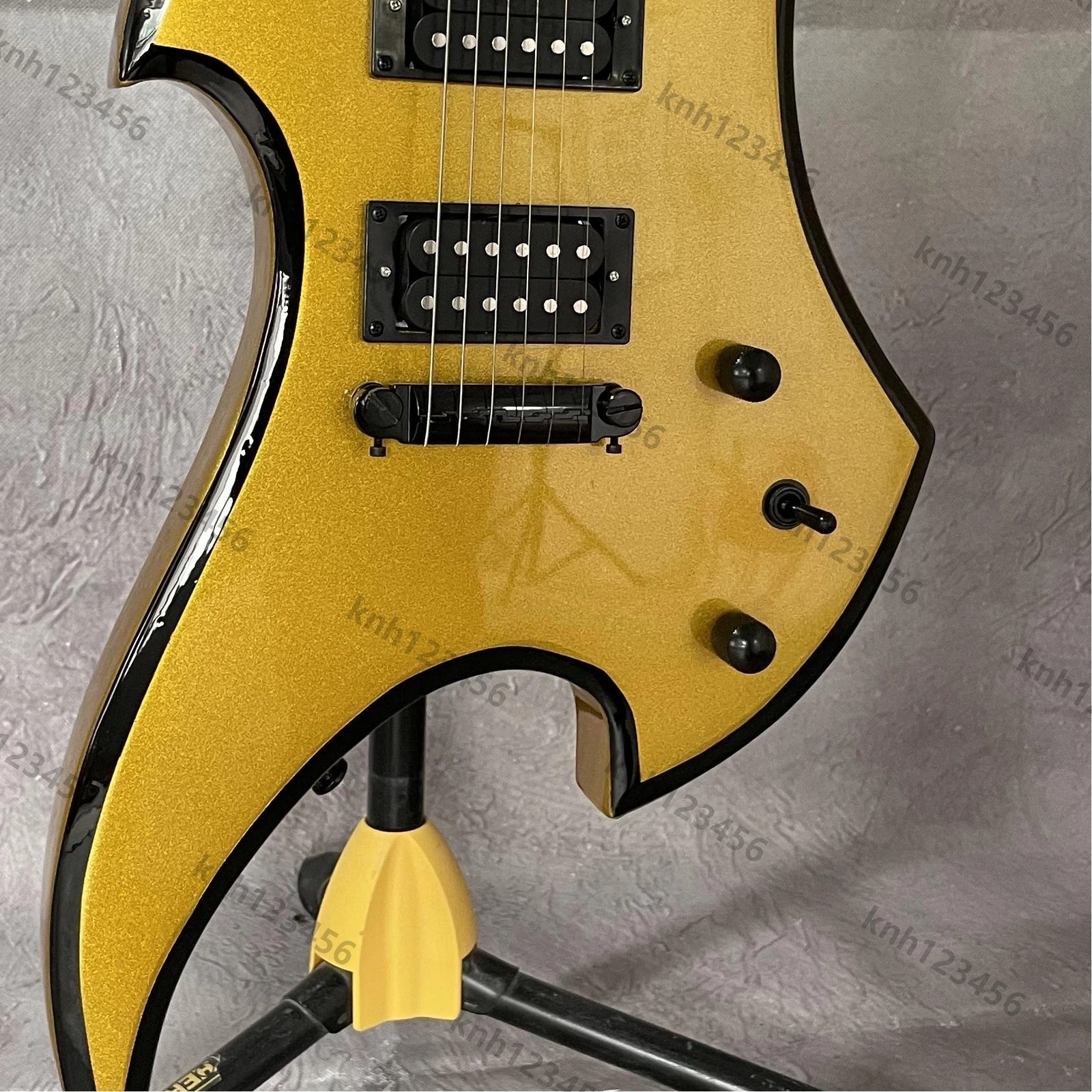Sparkle Gold Curved Horn Irregular Electric Guitar Dual Humbucker Free Ship