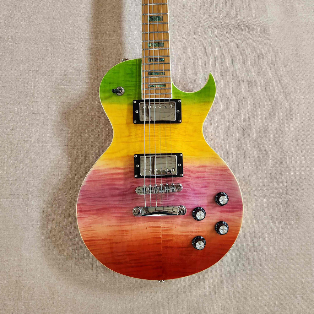 6 String Electric Guitar Mahogany Body Maple Fretboard Abalone Inlay in Rainbow