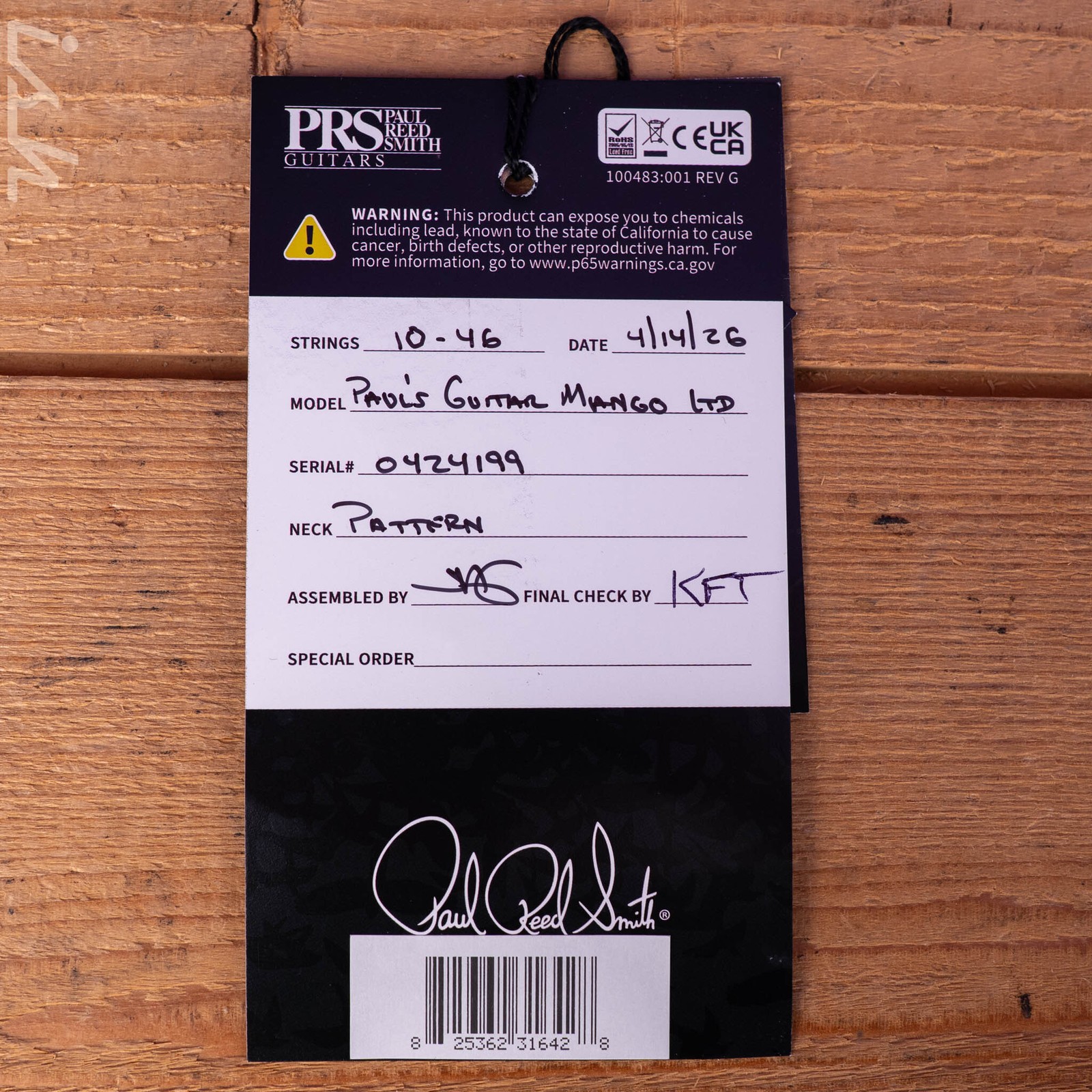 PRS Paul’s Limited Mango Top Custom Color Black Gold Smokeburst