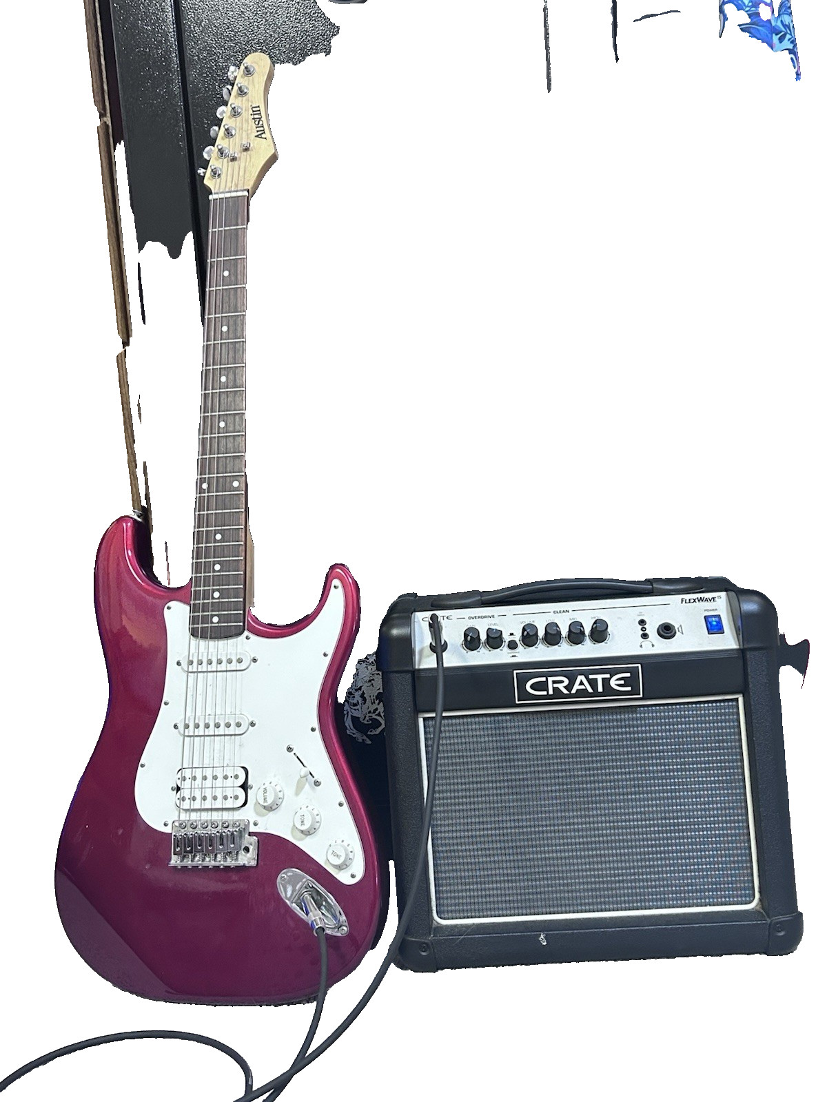 Austin AU733 Red Solid Body 6-String Right-Handed w/ Crate FlexWave 15