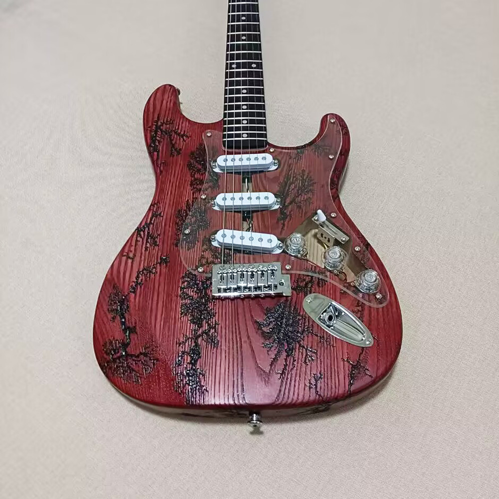 red 6 String Struck Wood Ash Lightning Electric Guitar