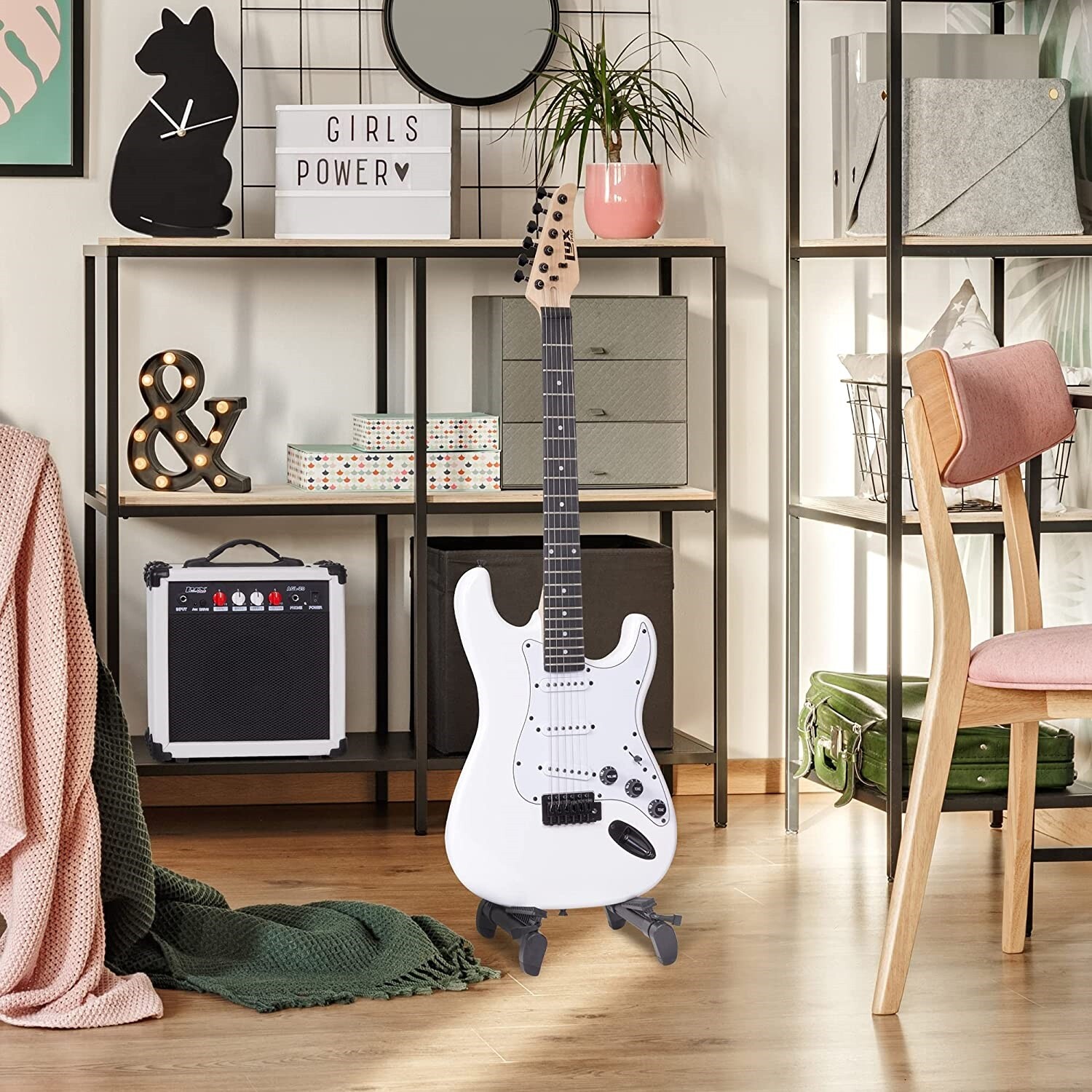 LyxPro CS Beginner 39” Electric Guitar & Electric Guitar Accessories, White