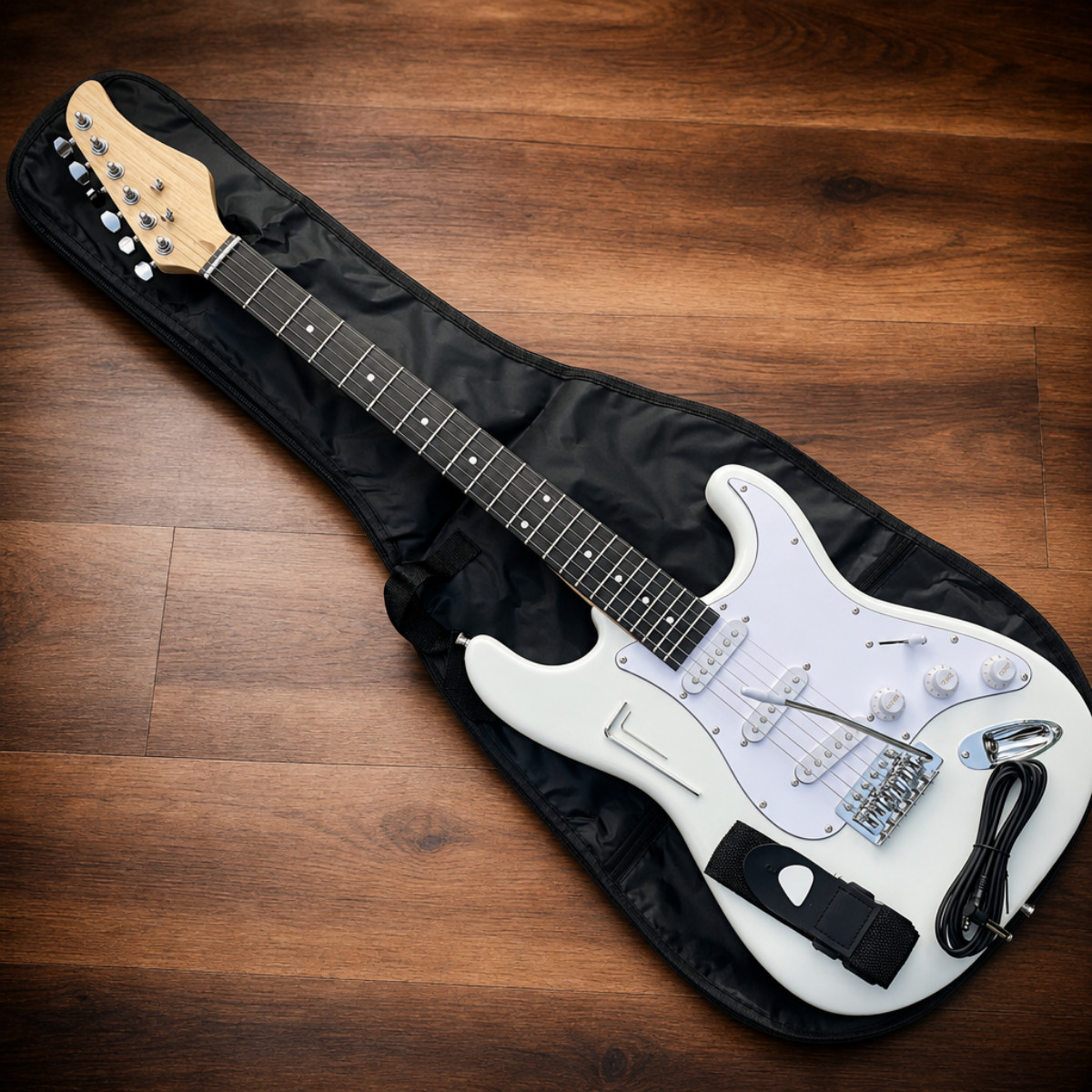 ST-Style Electric Guitar Starter Kit Olympic White SSS Rosewood Bag Cable Strap