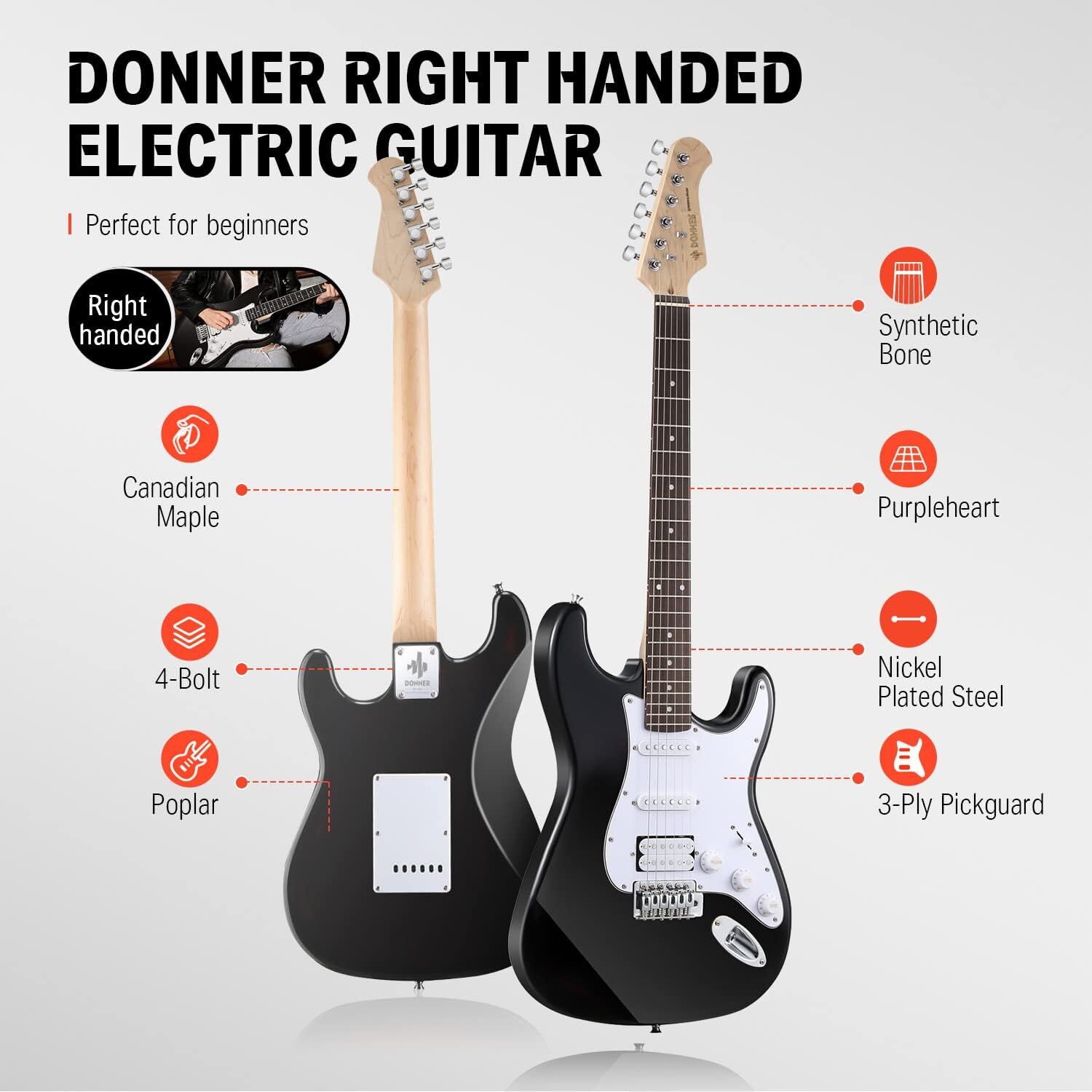 🎸 Donner DST-100 Electric Guitar With Amplifier Gig Bag & Accessories Black