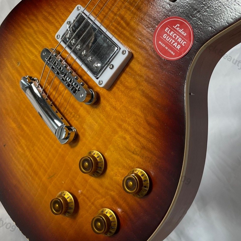 Sunburst Electric Guitar Flamed Maple Top Bone Nut Stainless Rounded Fret Edge