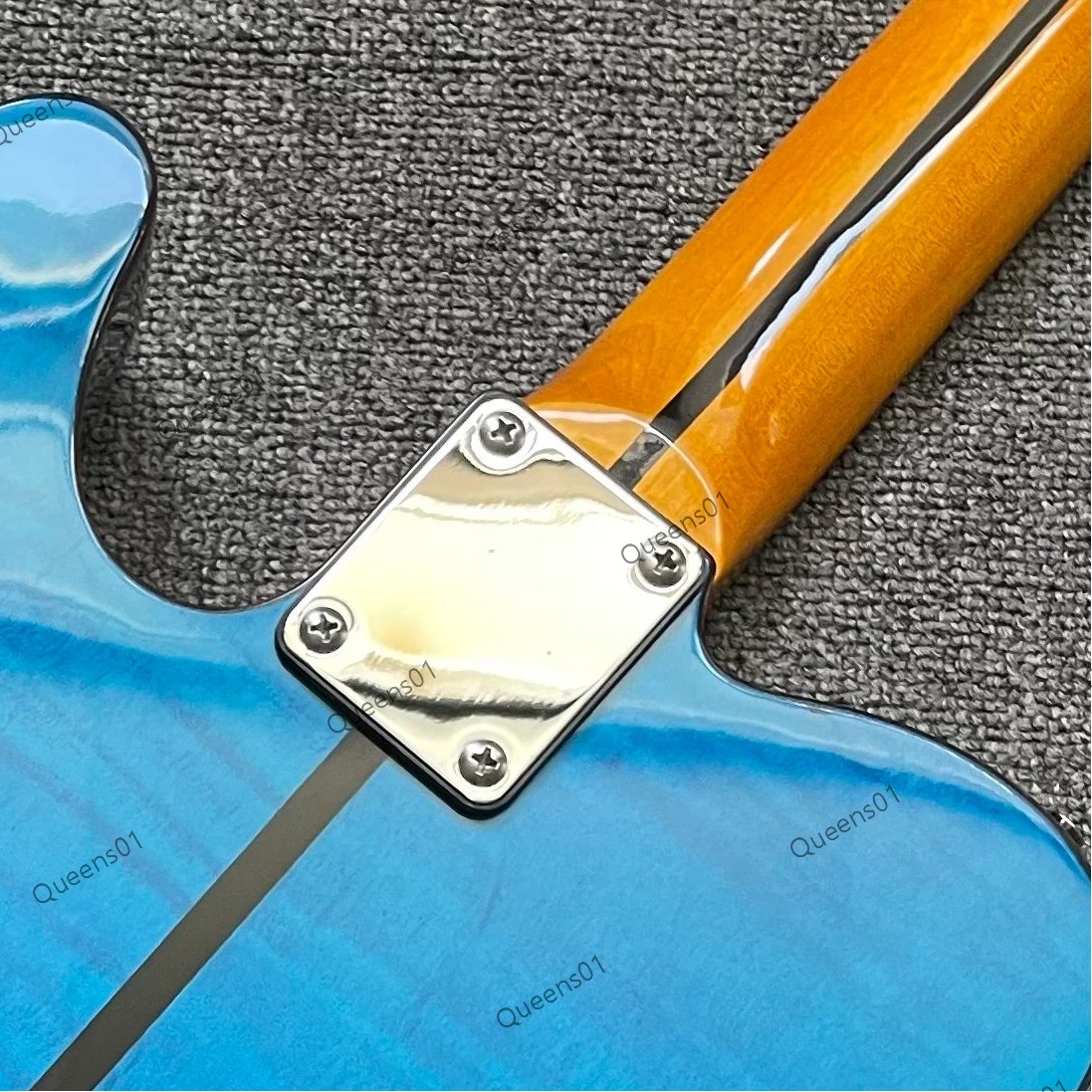Electric Guitar Chrome Hardware Flamed Maple Top Veneer Solid Transparent Blue