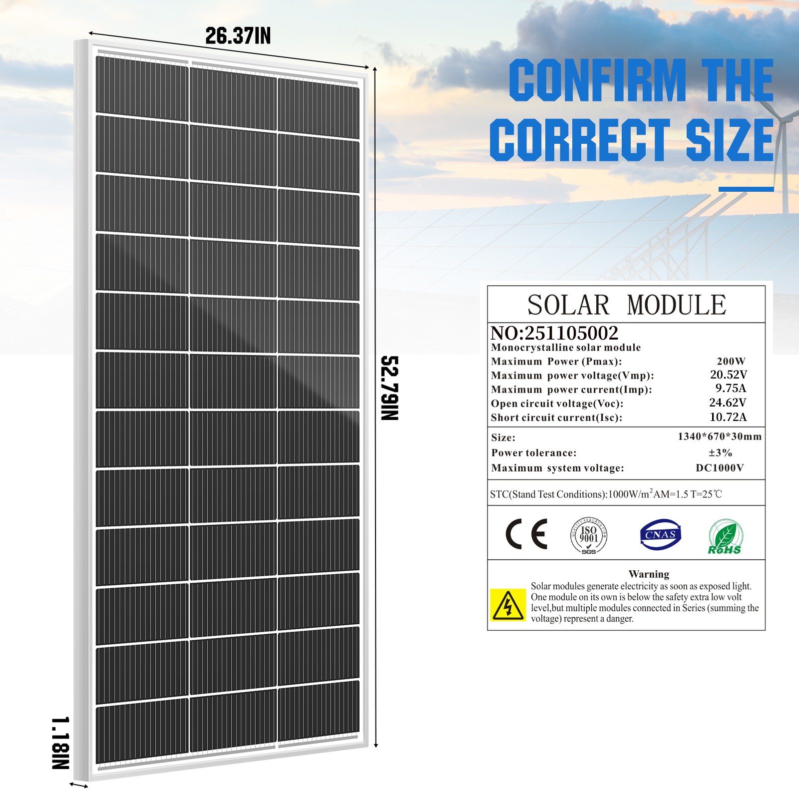 200Watt Mono Solar Panel 12V Battery Charging RV Home Off-Grid Boat Power Carava
