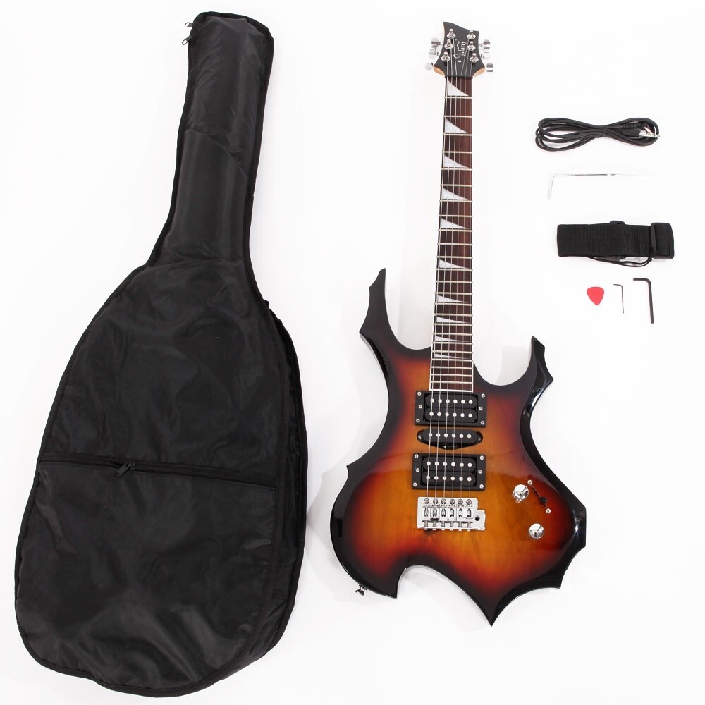 Glarry Flame Shape Electric Guitar with AMP Sound HSH Pickups Novice Guitar