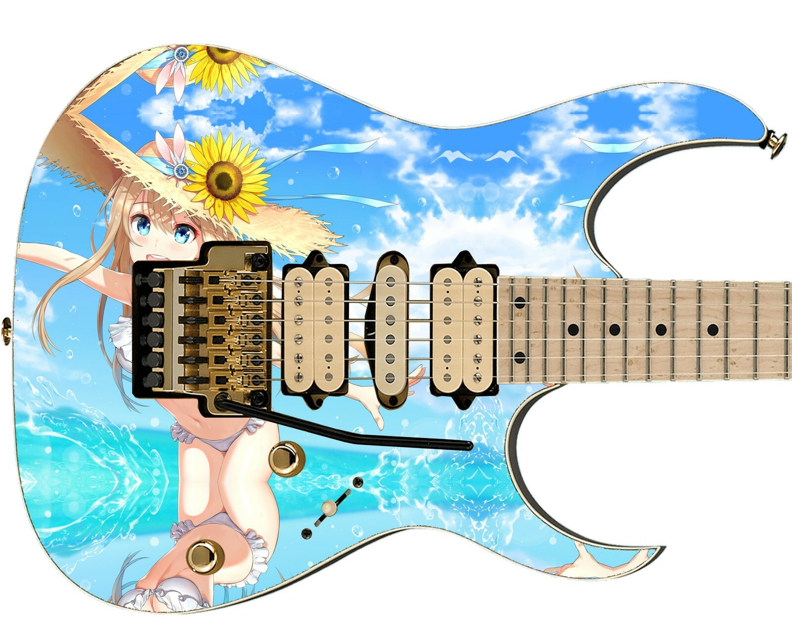 Guitar Skin Axe Wrap Electric Bass Body Bikini Beach Sexy Hot Sun Flower GS 029