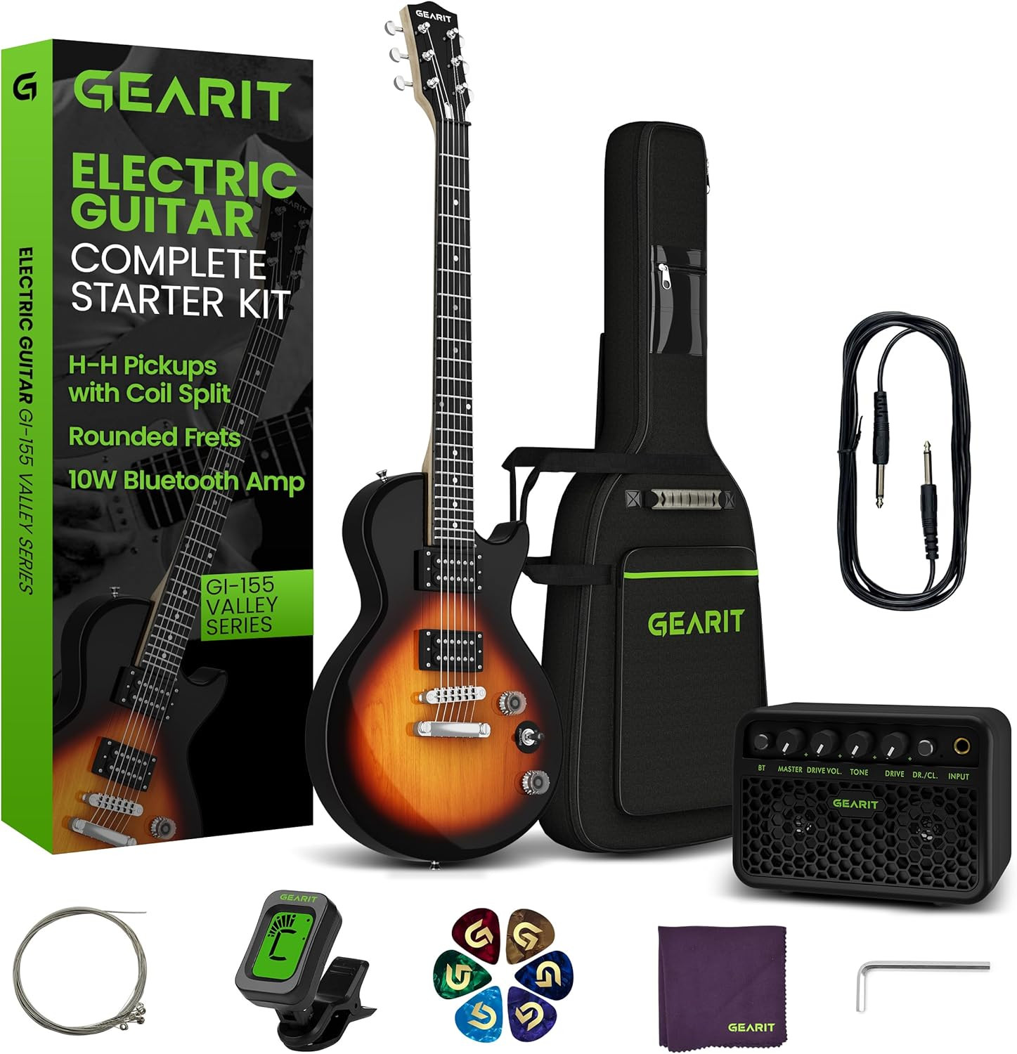 GI-155 Valley Series, 39″ Electric Guitar Set W/Amplifier, H-H Pickups with Coil