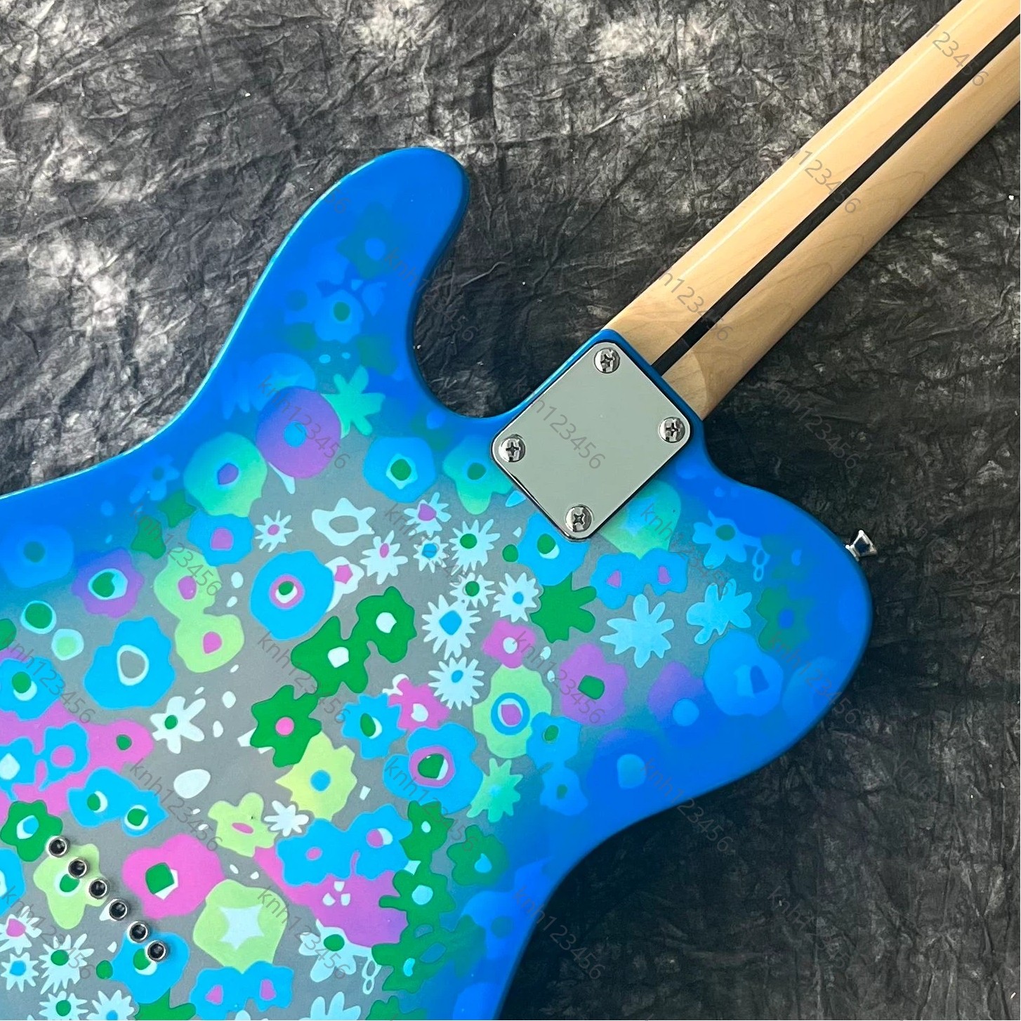 Single Cut Electric Guitar Bright Blue Floral Print Two Single Pickups Free Ship