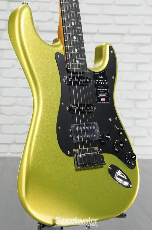 Fender American Ultra II Stratocaster HSS Electric Guitar – Solar Flare, Ebony