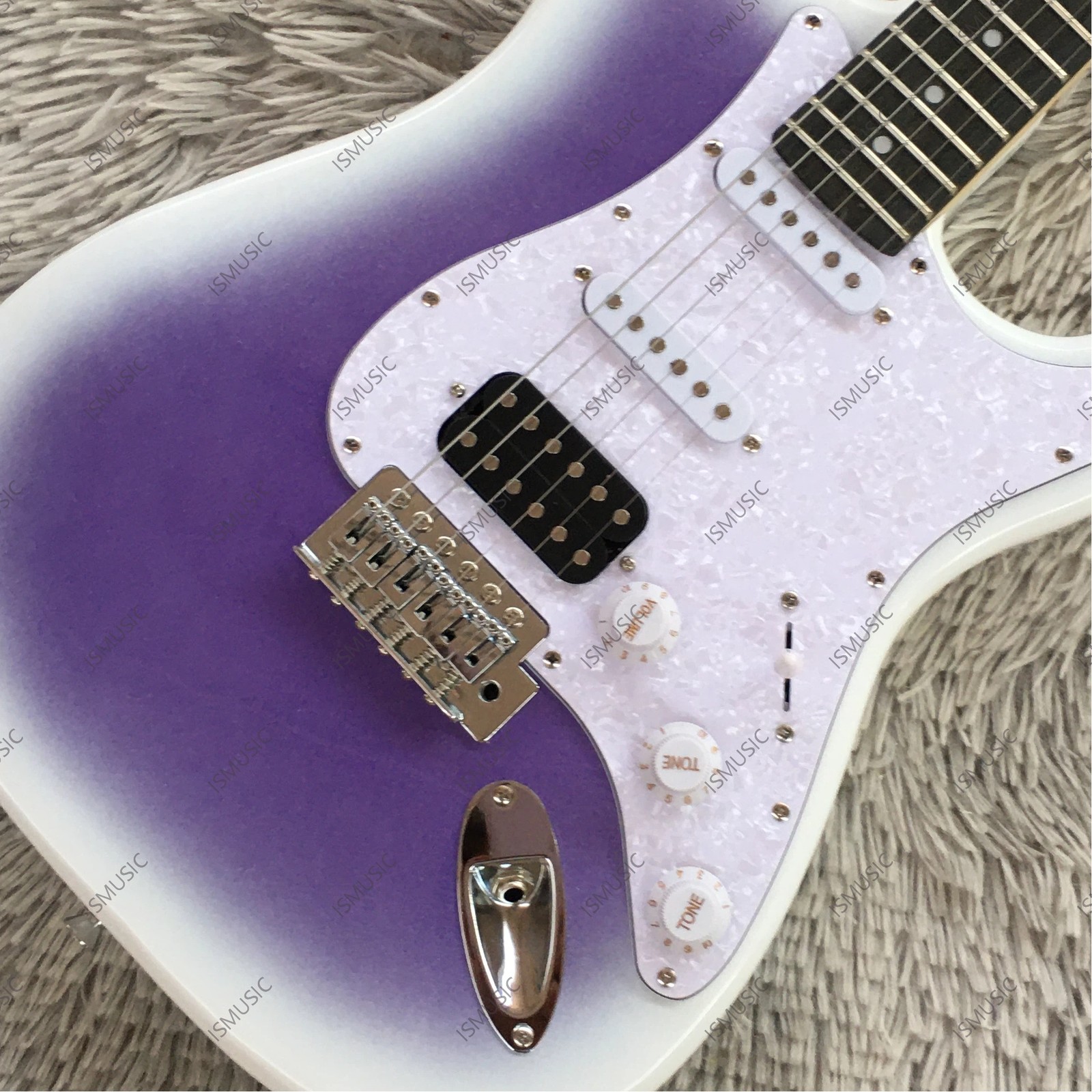 Solid Body Electric Guitar Stainless Steel Rounded Fret Edge White-Purple Finish