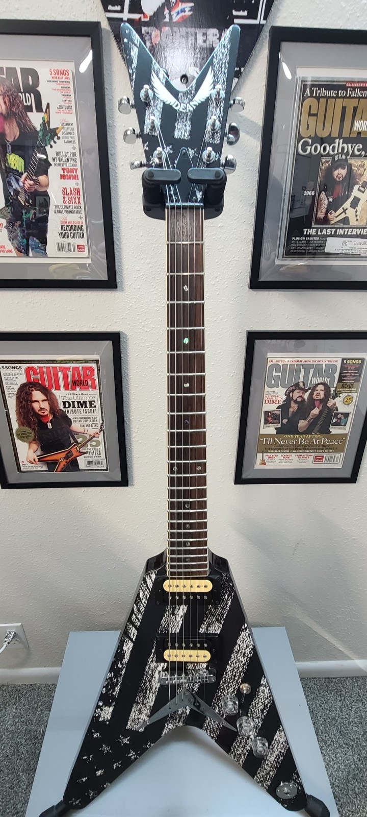 Dean V 79 Black with Custom USA Flag Guitar Skin! Great Cond, Sounds Awesome!