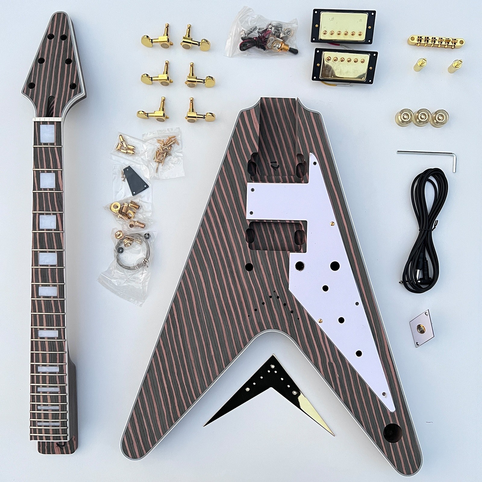 Bone Nuts DIY Electric Guitar Kits Set In V shape Bridges Zebrawood Free Ship