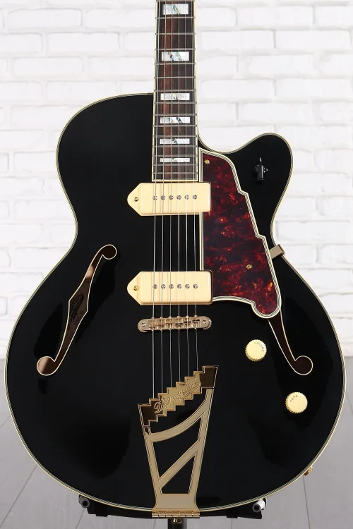D’Angelico Excel 59 Hollowbody Electric Guitar – Solid Black with Stairstep
