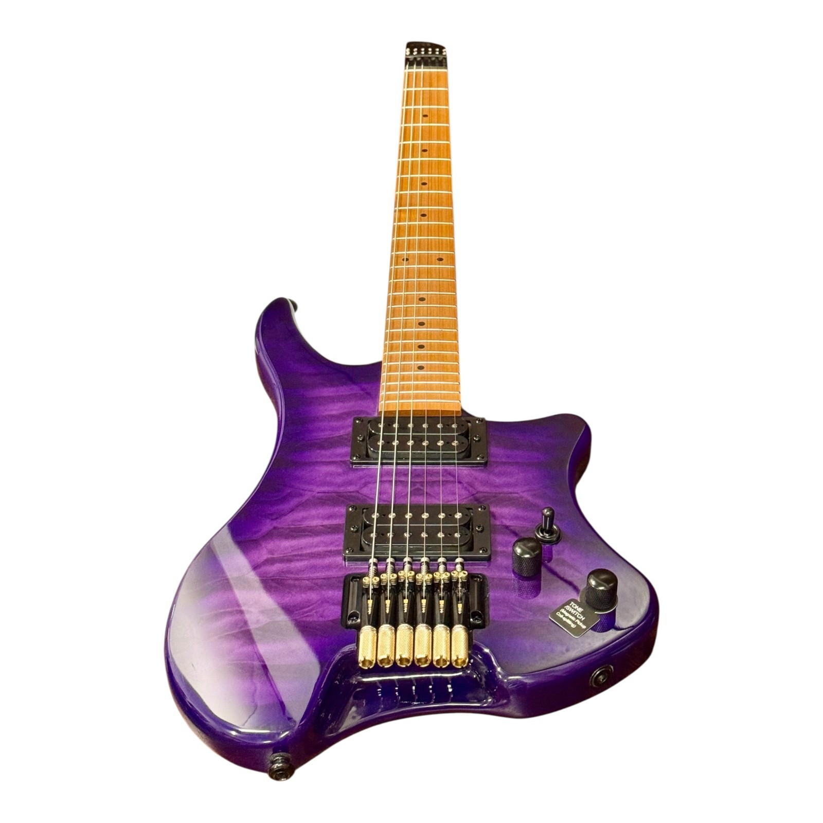 Haze Headless HH Solid Mahogany HHL Electric Guitar – HL1APQTPU (Tiger Purple)