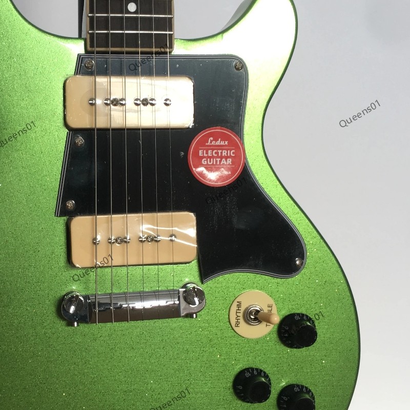 Electric Guitar Stainless Steel Rounded Frets 2 P90 Pickups Solid Body Green