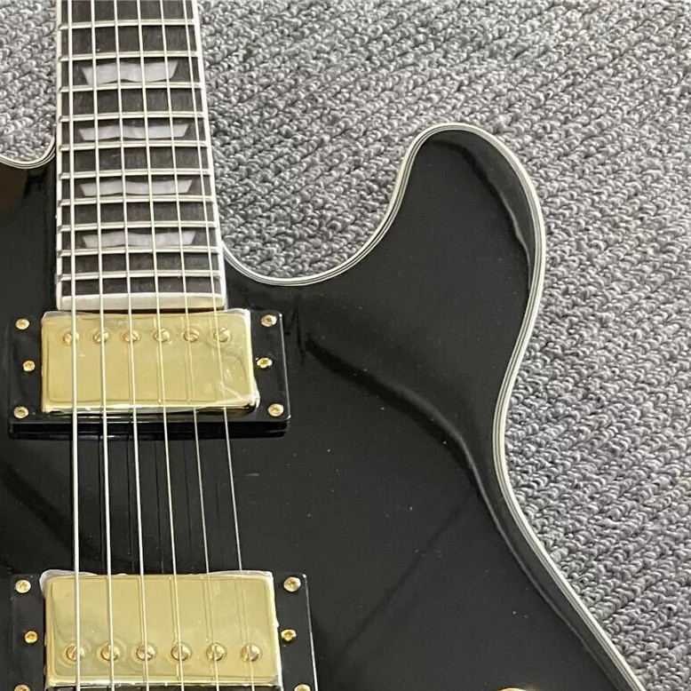 Custom Black TL Electric Guitar with Gold Hardware & Mahogany Body, HH Pickups