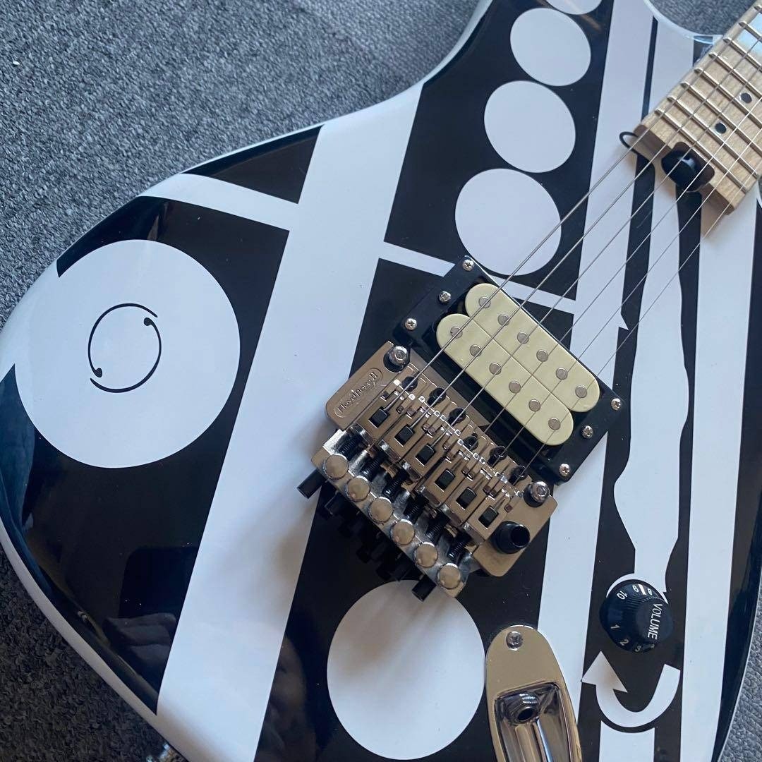 Electric guitar white and black stripe design black and white no brand
