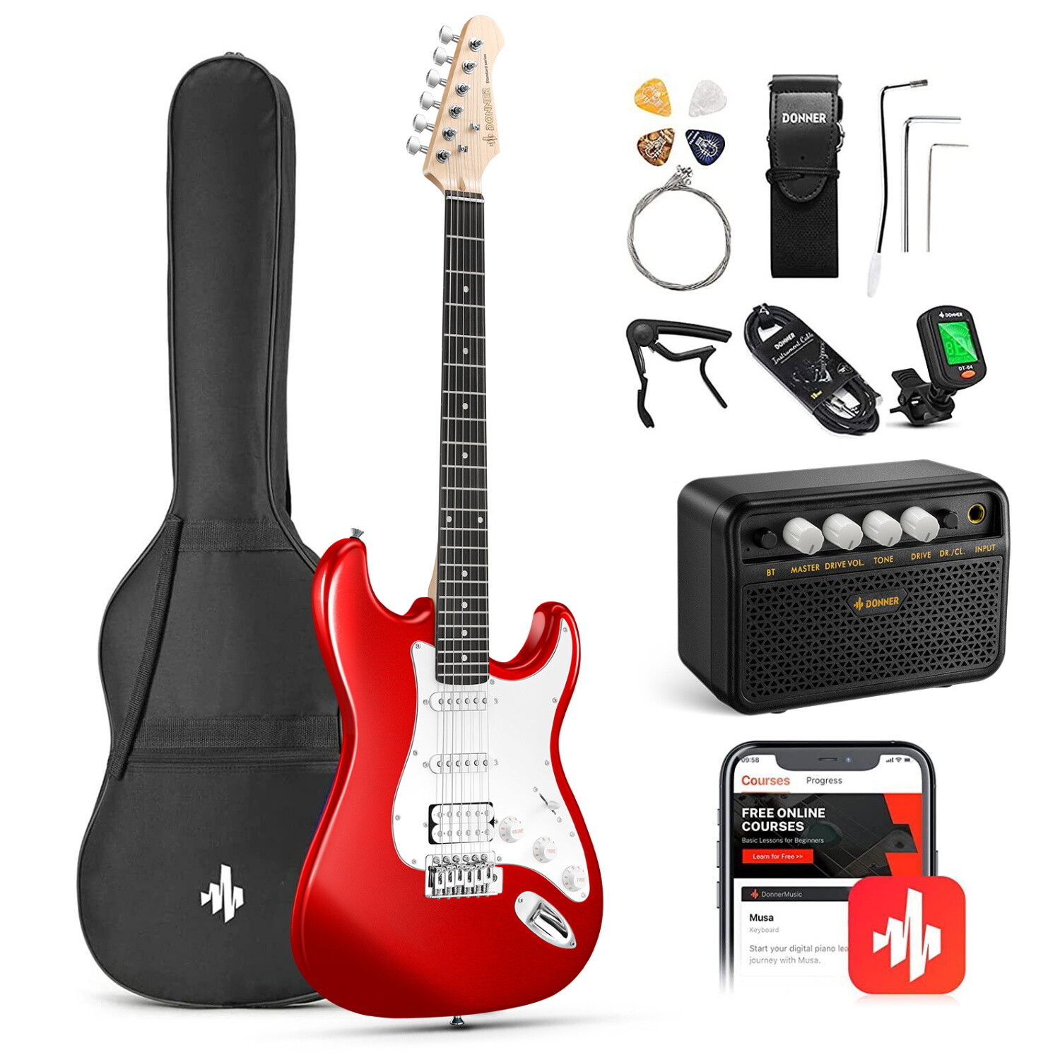 🎸 Donner DST-100 Electric Guitar With Amplifier Gig Bag Solid Body HSS Pickups