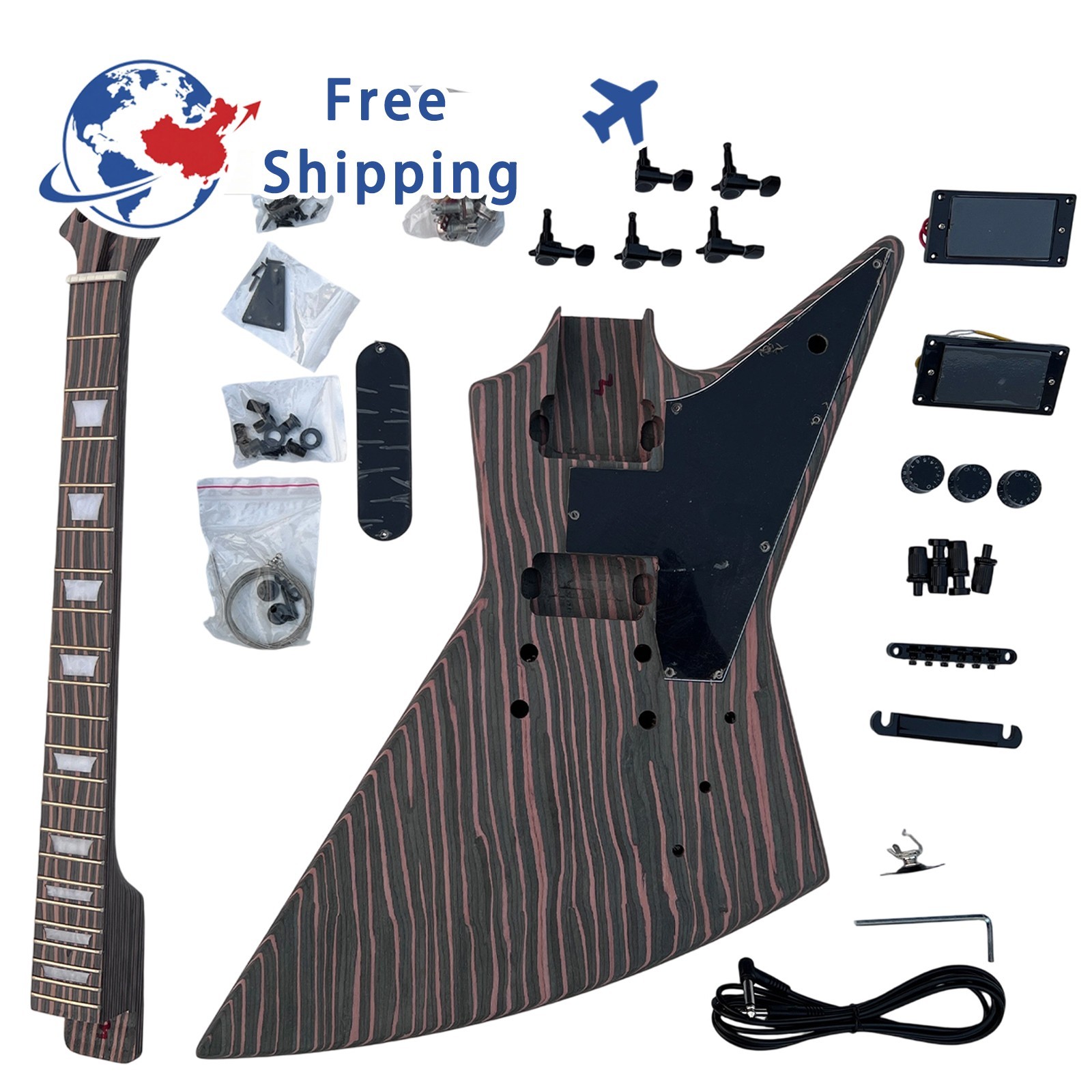Humbucker Zebrawood DIY Electric Guitar Kits Set Neck Bone Nuts Free Ship