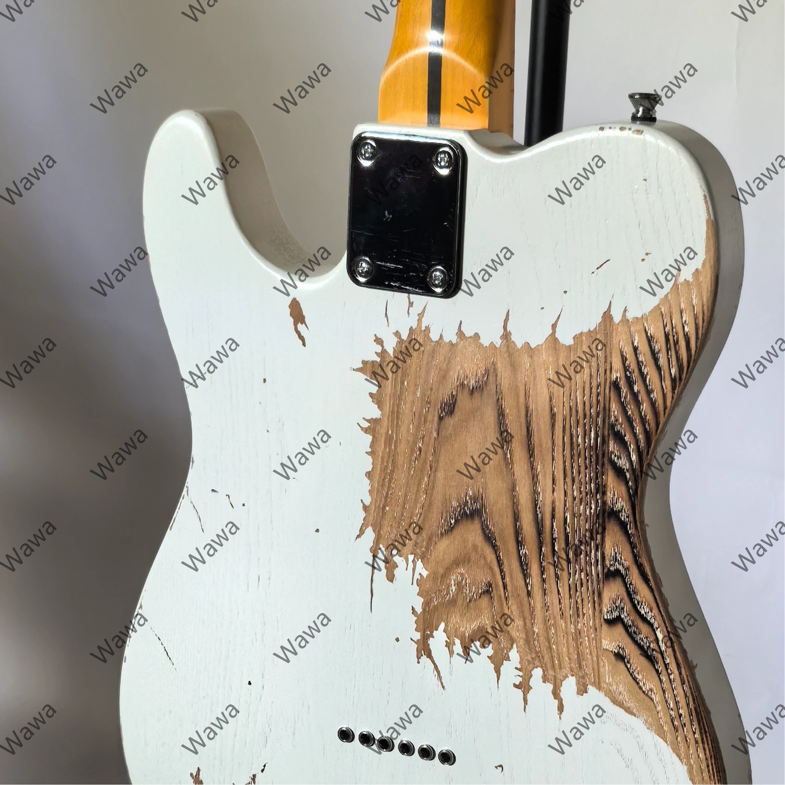 Antique White Guitar Natural Ash Grain Revealed Maple Neck Black Pickguard