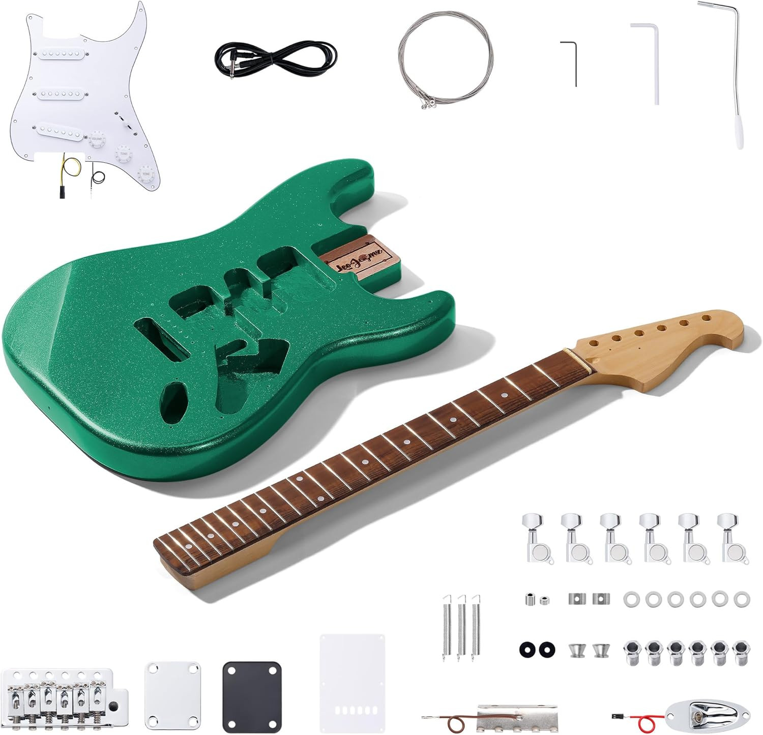Leo Jaymz DIY ST Electric Guitar Kit Mahogany Body Maple Neck Metallic Green